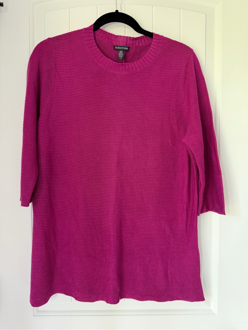 Eileen Fisher Fuchsia Ribbed Crewneck Sweater  Lightweight, Comfy Size L